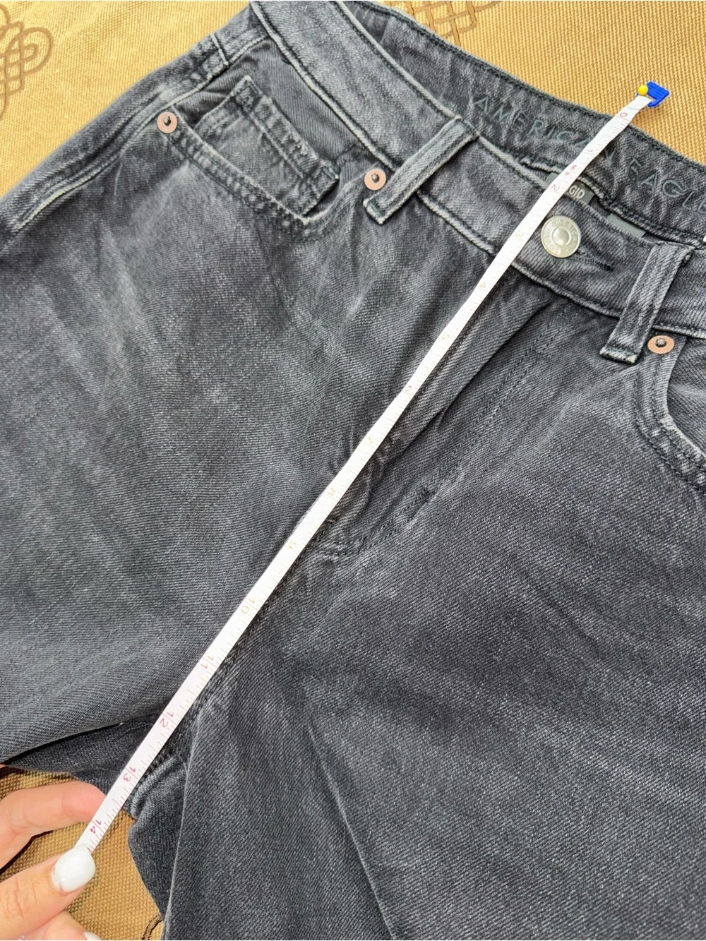 American Eagle Mom Jeans Womens Straight Leg 90s Washed Black Gray High Rise - Picture 15 of 16